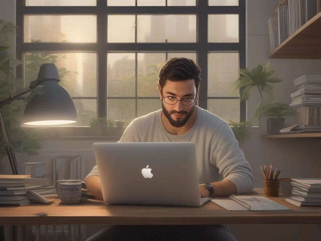 A web designer designing his personal website from home
