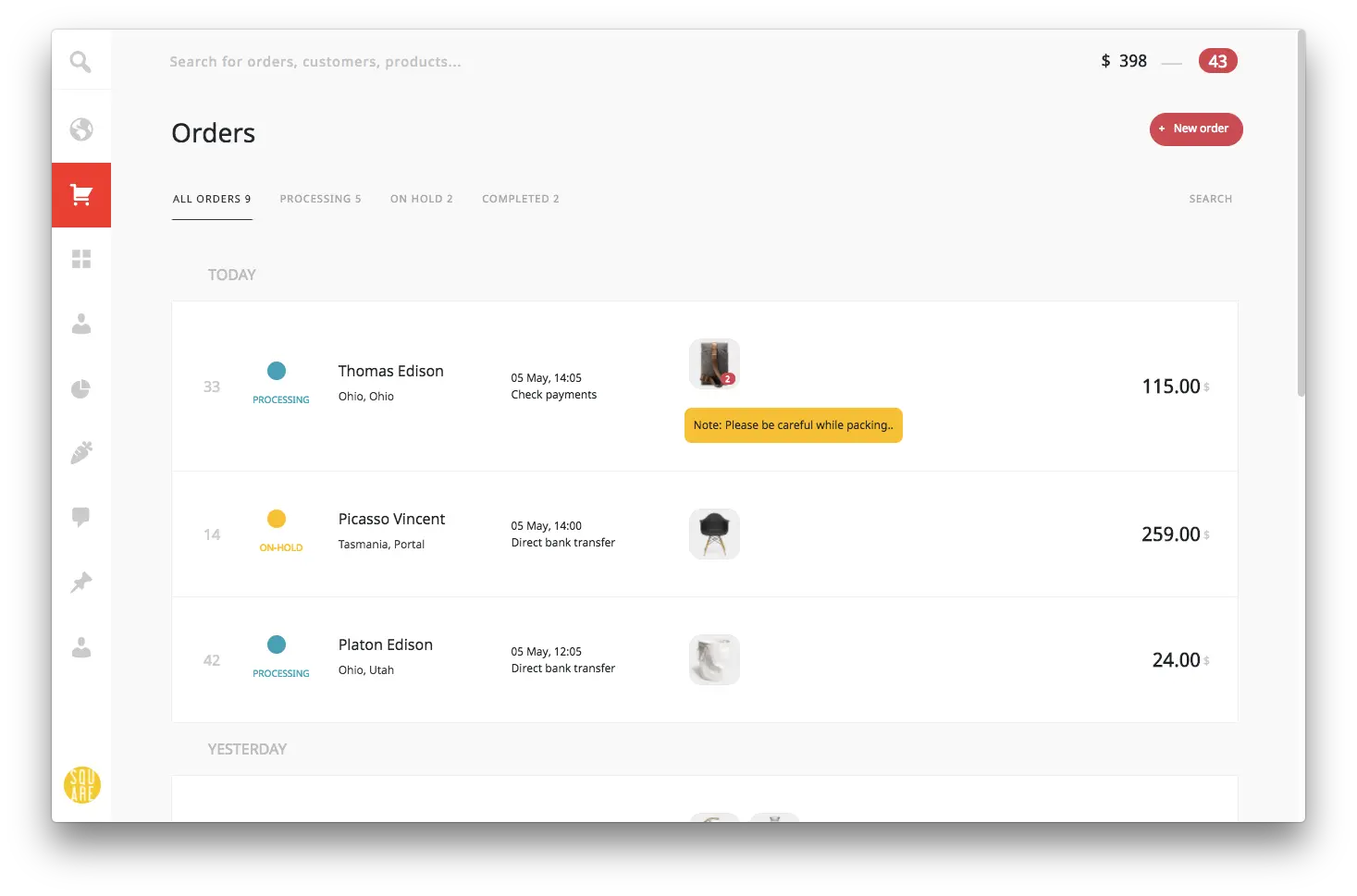 AuraShop Orders List